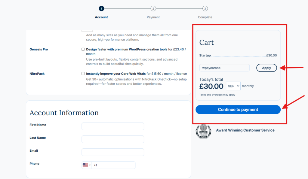 WPengine checkout page